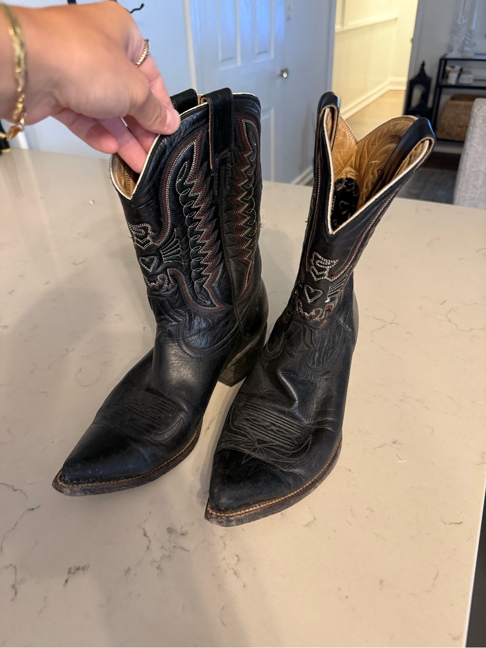 Heritage Boot Co. Black Cowboy Boots with Red Stitching - Picture 3 of 7